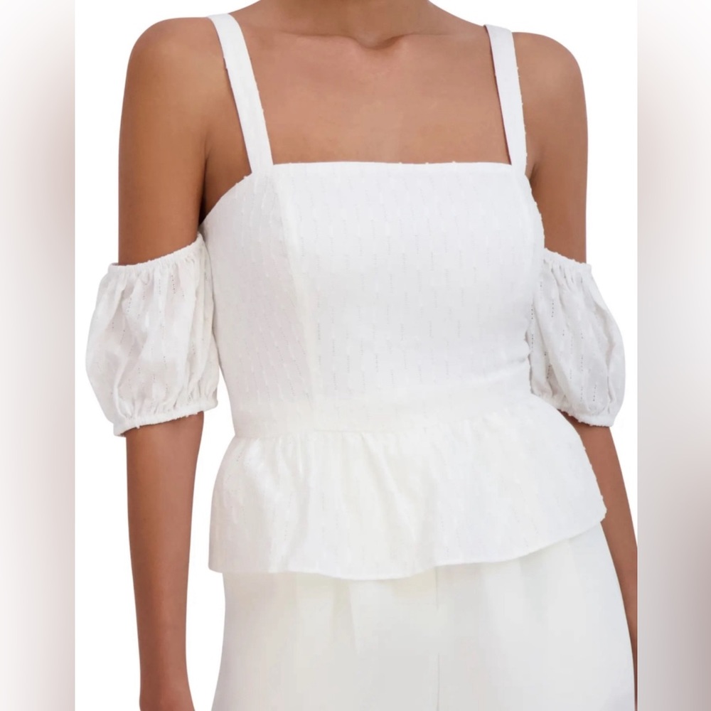 BCBGMaxAzaria Cold Shoulder Cotton Peplum Top - Picture 3 of 12